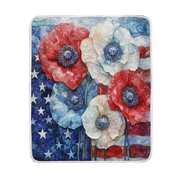 Wobogo American Flag Flowers Flannel Fleece Bed Blanket as Bedspread Coverlet Sofa blankets (50x60in) Soft Lightweight Warm and Cozy