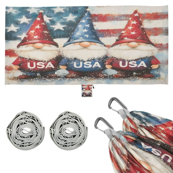 Wobogo American Flag Gnome Camping Hammocks 330 lb Capacity with Tree Straps and Hanging Pockets for Outside Hiking Beach Backpack Travel