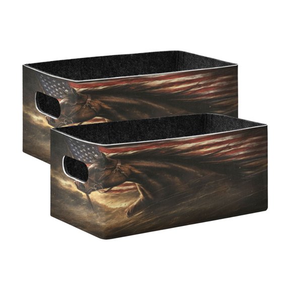 Wobogo American Flag Horse Decorative Folding Storage Basket Set of 2 for Desktop Bedroom Living Room Dressing Table