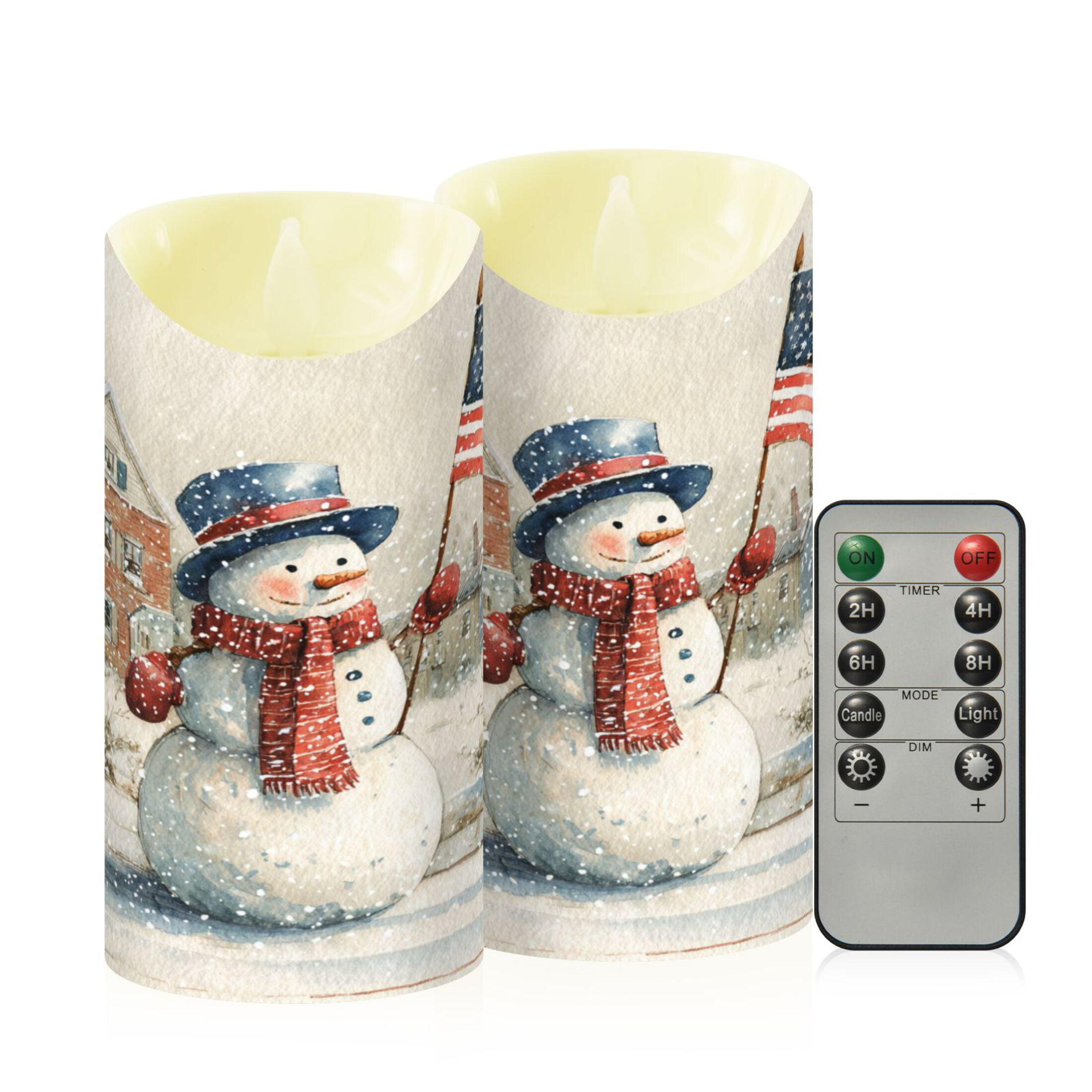 Wobogo American Flag Snowman Flameless Candles with Remote Battery Operated Flickering LED Candles with Timer 2/4/6/8H Medium Size