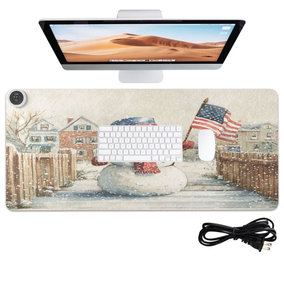 Wobogo American Flag Snowman Heated Mouse Pad With 3 Heating Levels and 3-hour Auto Shut-Off Protection Ideal for Computer Keyboards Home Office Hand-warming Essential