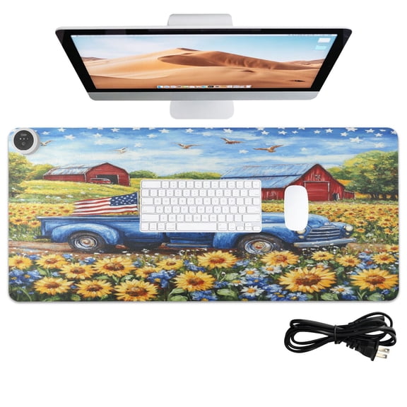 Wobogo American Flag Truck Heated Mouse Pad With 3 Heating Levels and 3-hour Auto Shut-Off Protection Ideal for Computer Keyboards Home Office Hand-warming Essential