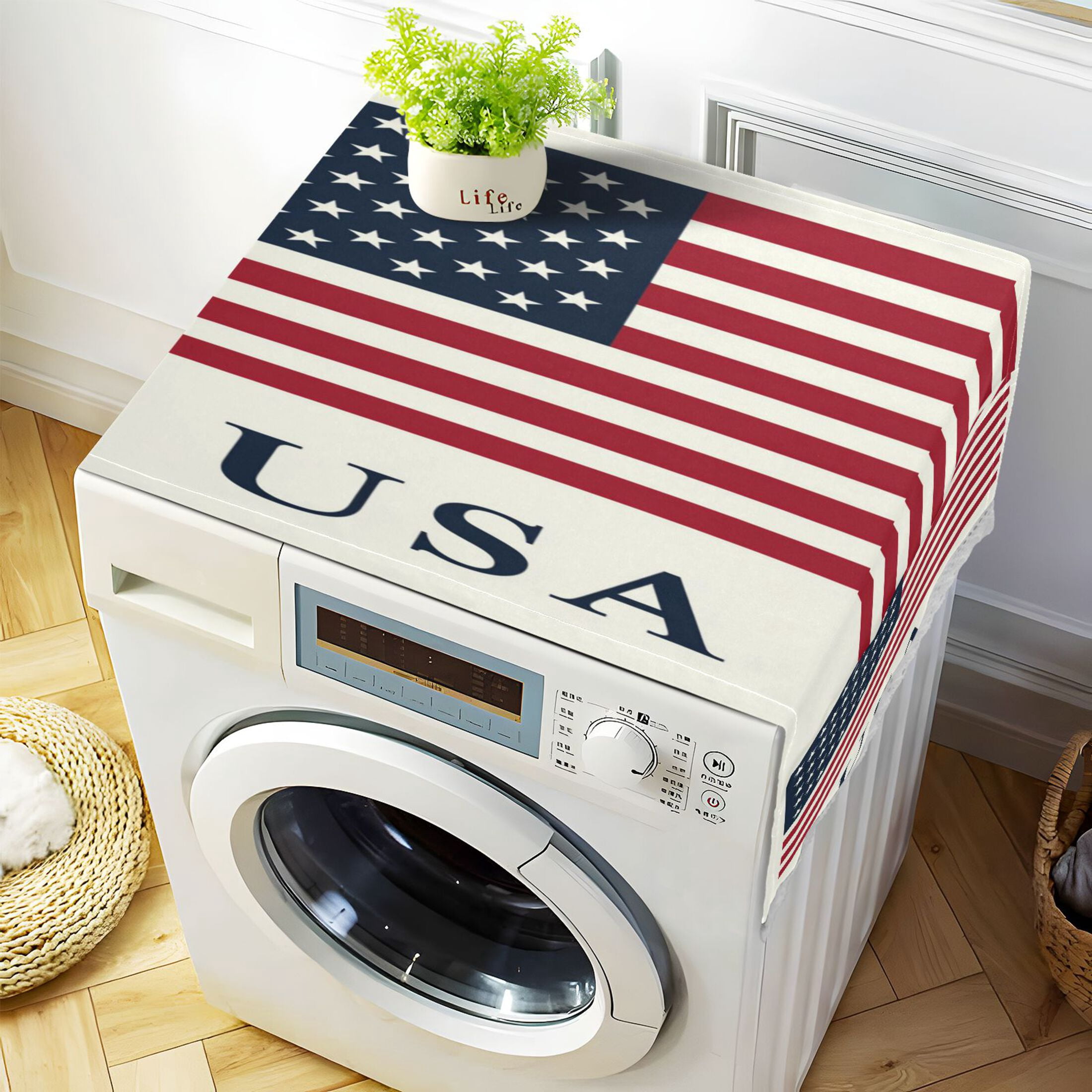 Wobogo American Flag Washing Machine Cover Dustproof Washer Dryer Cover Waterproof Laundry Room Decorative Protector