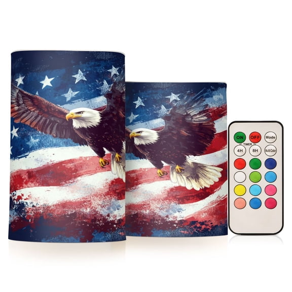Wobogo American Flag with Eagle Combo Flameless Flickering Candle Light with Remote Control and Timer for Romantic Atmosphere