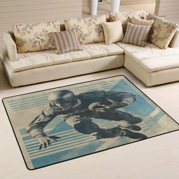 Wobogo American Football Player Carpet Non-Slip Rugs Soft Doormat 36×24in Living Dining Room Bedroom Decorative