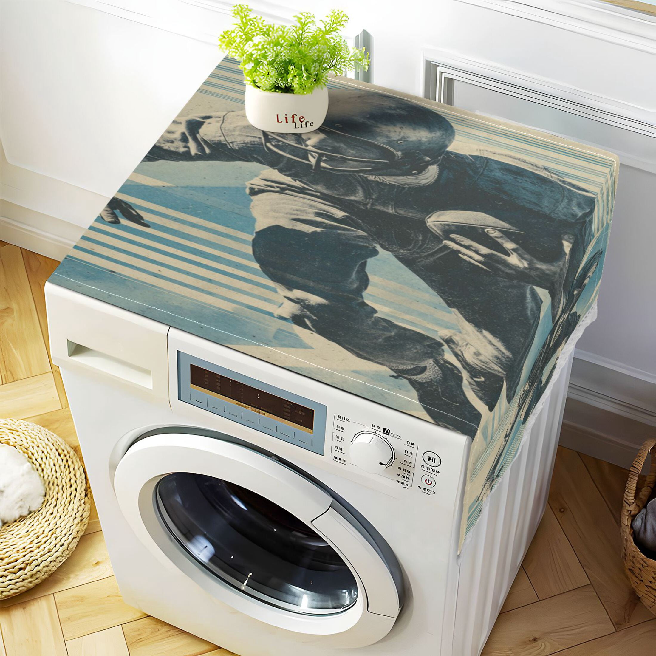 Wobogo American Football Player Washing Machine Cover Dustproof Washer Dryer Cover Waterproof Laundry Room Decorative Protector