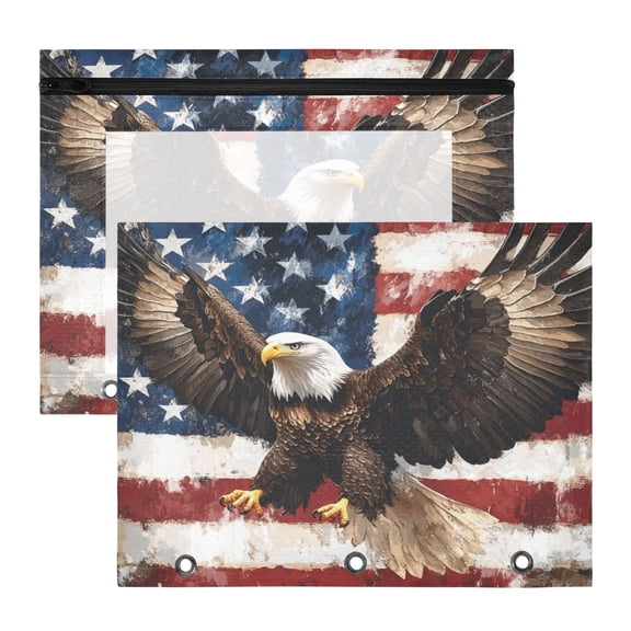 Wobogo American Patriotic Faith A4 Size Clear Polyester File Pocket Set of 2 Zipper Home Work Office Organizer