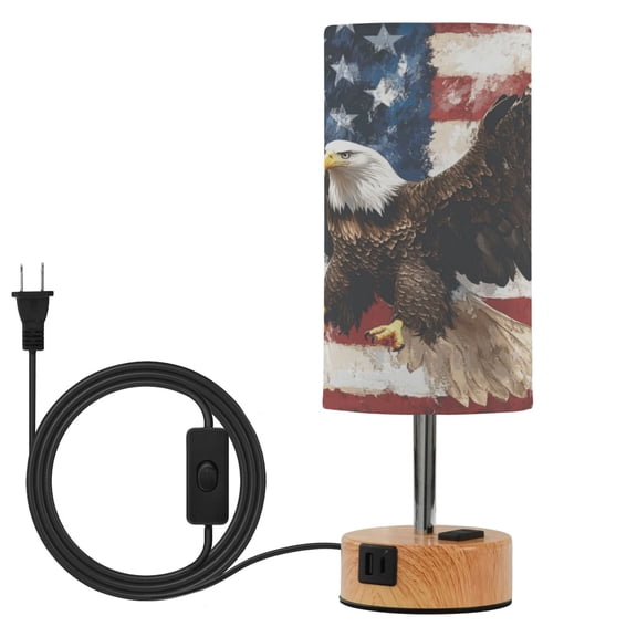 Wobogo American Patriotic Faith Bedside Lamp Touch Control Table Lamp with USB A+C Charging Ports & AC Outlet 3-Way Dimmable Nightstand Lamp with Linen Fabric Shade for Bedroom Living Room