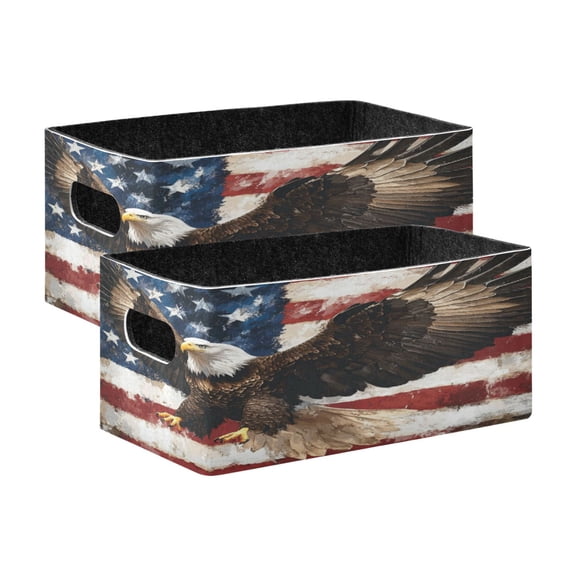 Wobogo American Patriotic Faith Decorative Folding Storage Basket Set of 2 for Desktop Bedroom Living Room Dressing Table