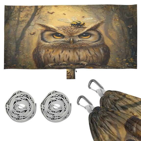 Wobogo An Owl with Bumblebee Pattern Camping Hammocks 330 lb Capacity with Tree Straps and Hanging Pockets for Outside Hiking Beach Backpack Travel