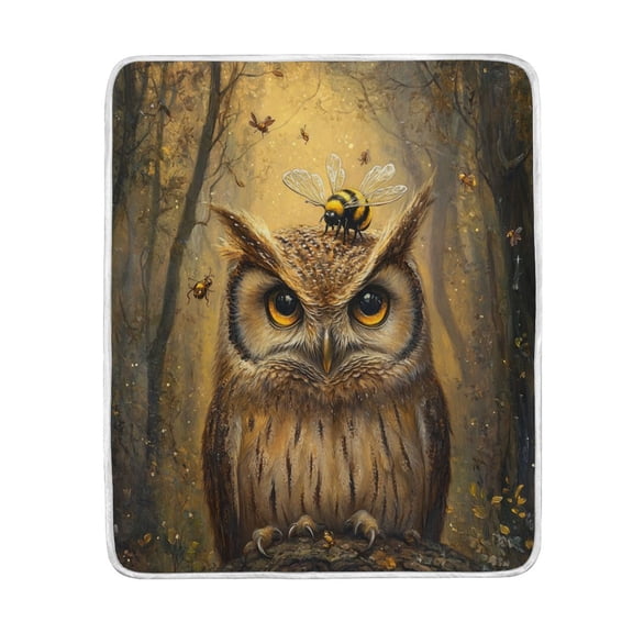 Wobogo An Owl with Bumblebee Pattern Flannel Fleece Bed Blanket as Bedspread Coverlet Sofa blankets (50x60in) Soft Lightweight Warm and Cozy