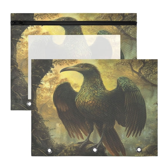 Wobogo Ancient Giant Eagle A4 Size Clear Polyester File Pocket Set of 2 Zipper Home Work Office Organizer