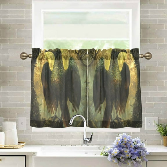 Wobogo Ancient Giant Eagle Kitchen Curtains 2 Piece Set Farmhouse Country Style Light Filtering Small Window Drapes Suitable for Bathroom Laundry Room and RV 27x24in