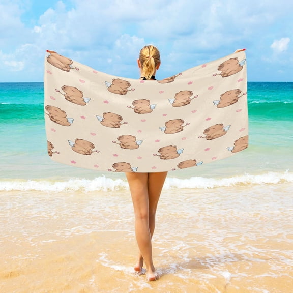 Wobogo Angel Capybara Beach Towel Sand Free Quick Dry Absorbent Thin Compact Towels for Vacation Trips to Swimming Pool Camping Beaches