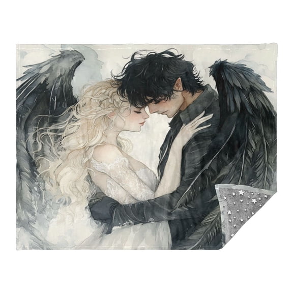 Wobogo Angel Devil Flannel Blanket Fluorescent Effect in The Dark Four Seasons of Comfortable and Soft Skin Friendly Sheet 7055in