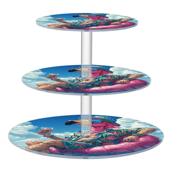 Wobogo Anime Flamingo 3 Tier Acrylic Cake Stand with Clear Round Hold for Wedding Holiday Birthday Baby Shower Tea Party