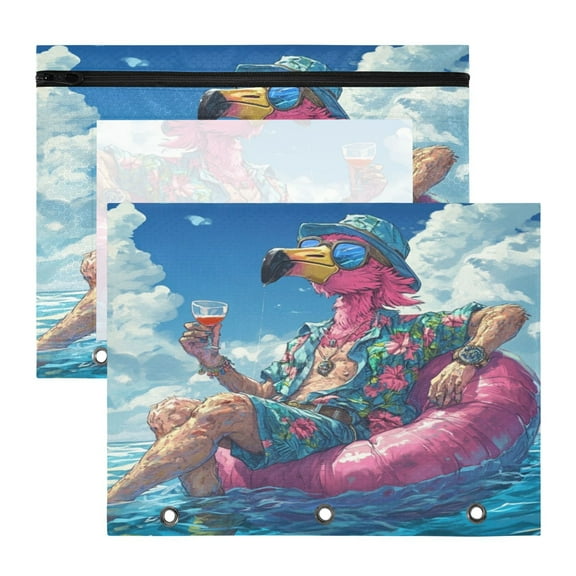 Wobogo Anime Flamingo A4 Size Clear Polyester File Pocket Set of 2 Zipper Home Work Office Organizer