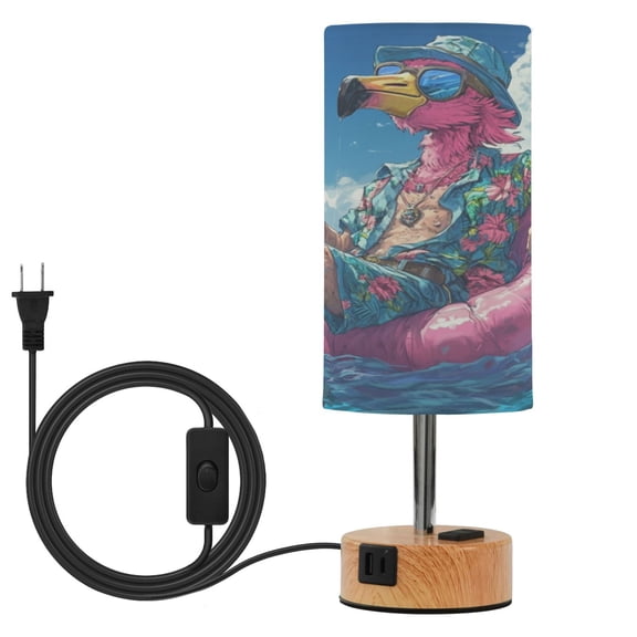 Wobogo Anime Flamingo Bedside Lamp Touch Control Table Lamp with USB A+C Charging Ports & AC Outlet 3-Way Dimmable Nightstand Lamp with Linen Fabric Shade for Bedroom Living Room