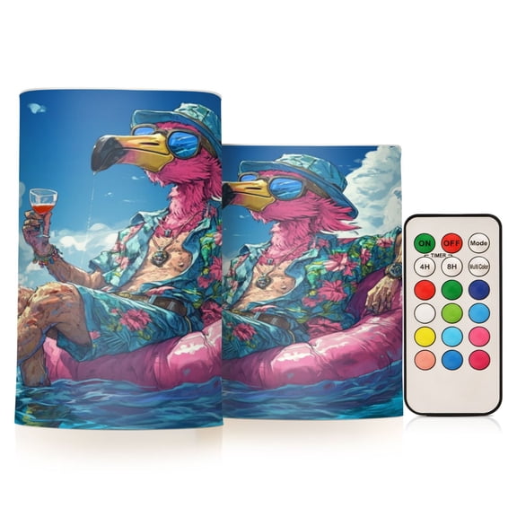 Wobogo Anime Flamingo Combo Flameless Flickering Candle Light with Remote Control and Timer for Romantic Atmosphere