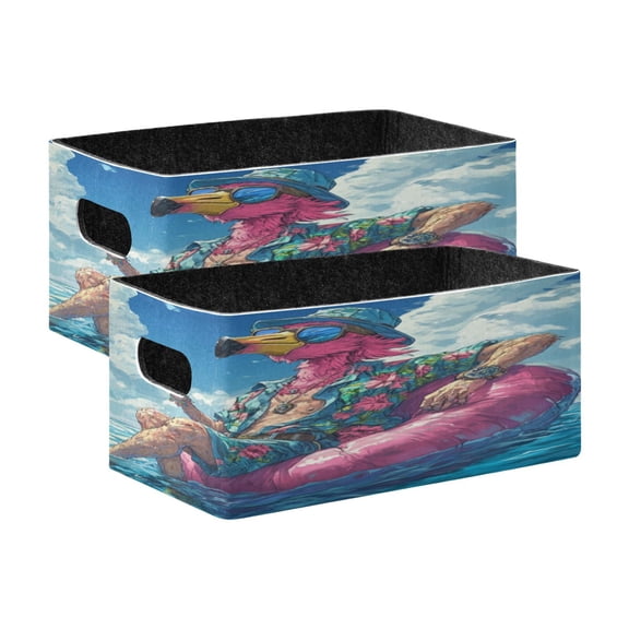 Wobogo Anime Flamingo Decorative Folding Storage Basket Set of 2 for Desktop Bedroom Living Room Dressing Table