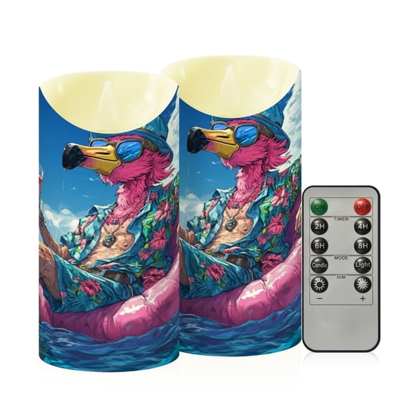 Wobogo Anime Flamingo Flameless Candles with Remote Battery Operated Flickering LED Candles with Timer 2/4/6/8H Medium Size