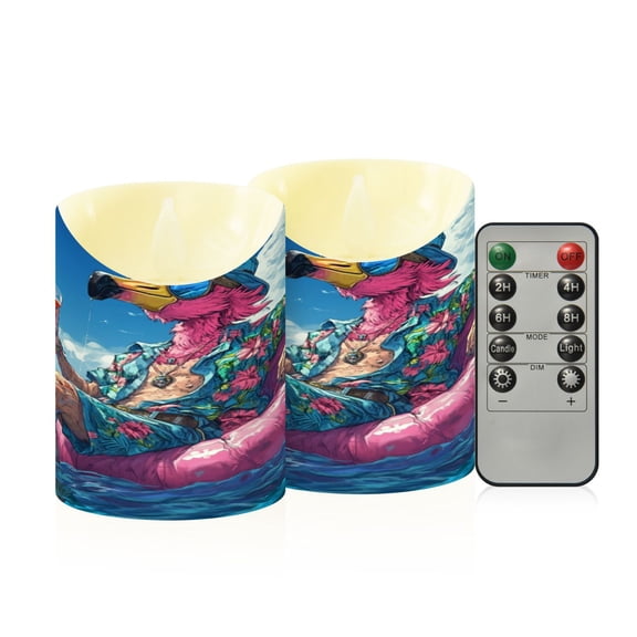 Wobogo Anime Flamingo Flameless Candles with Remote Battery Operated Flickering LED Candles with Timer 2/4/6/8H Small Size