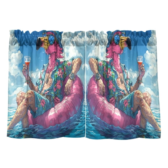 Wobogo Anime Flamingo Kitchen Curtains 2 Piece Set Farmhouse Country Style Light Filtering Small Window Drapes Suitable for Bathroom Laundry Room and RV 27x36in