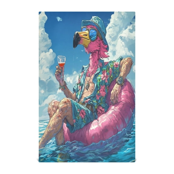 Wobogo Anime Flamingo Kitchen Towel 1 Piece Large Cotton Dishcloth Premium Absorbency Set with Hanging Loop