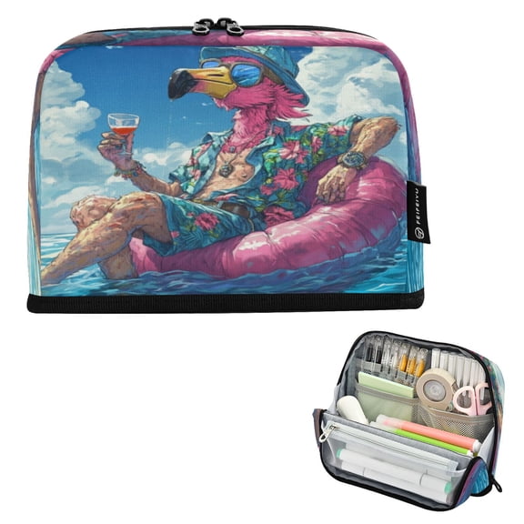 Wobogo Anime Flamingo Large Capacity Durable Zippered Pencil Case Portable Stationery Storage Organizer Bag for Study Office Travel