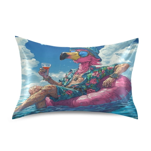Wobogo Anime Flamingo Satin Pillowcase Soft Smooth Envelope Design Comfortable Bedding Essentials 20×26in