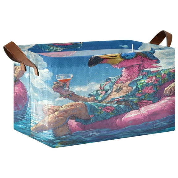 Wobogo Anime Flamingo Storage Basket 16.9×11.4×10in Collapsible Oversized with Metal Iron Frame