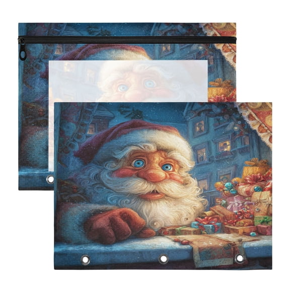 Wobogo Anime Santa Claus A4 Size Clear Polyester File Pocket Set of 2 Zipper Home Work Office Organizer