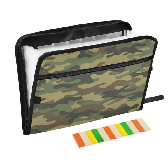 Wobogo Army Green Camouflage Expanding File Folder Letter Size Accordion Filing Organizer 13 Pocket Separate Organ Pocket