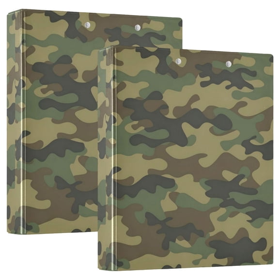 Wobogo Army Green Camouflage File Folders Extra Large Capacity to Hold 200 Sheets of Documents Hard Shell Ring Binder for School Home Office