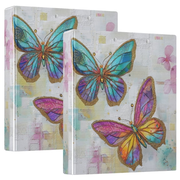Wobogo Artistic Butterfly File Folders Extra Large Capacity to Hold 200 Sheets of Documents Hard Shell Ring Binder for School Home Office