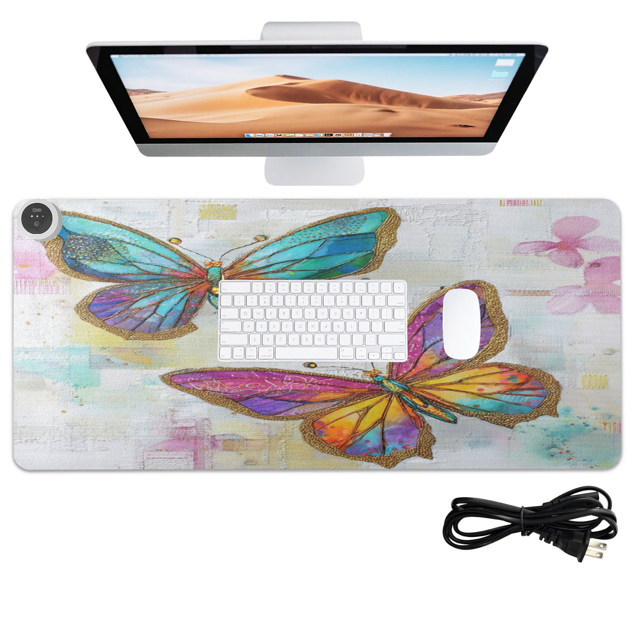 Wobogo Artistic Butterfly Heated Mouse Pad Extra-Large Desk Mat With 3 Heating Levels and 3-hour Auto Shut-Off Protection Ideal for Computer Keyboards Home Office Hand-warming Essential 31.5in × 13in