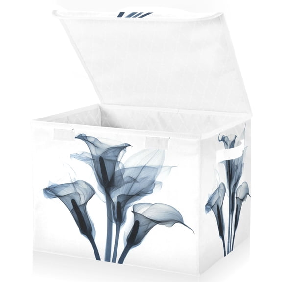 Wobogo Arum Lilies Large Collapsible Storage Box Flip Lid Fabric Decorative Organizer Container Basket with Handles 16.512.611.8in