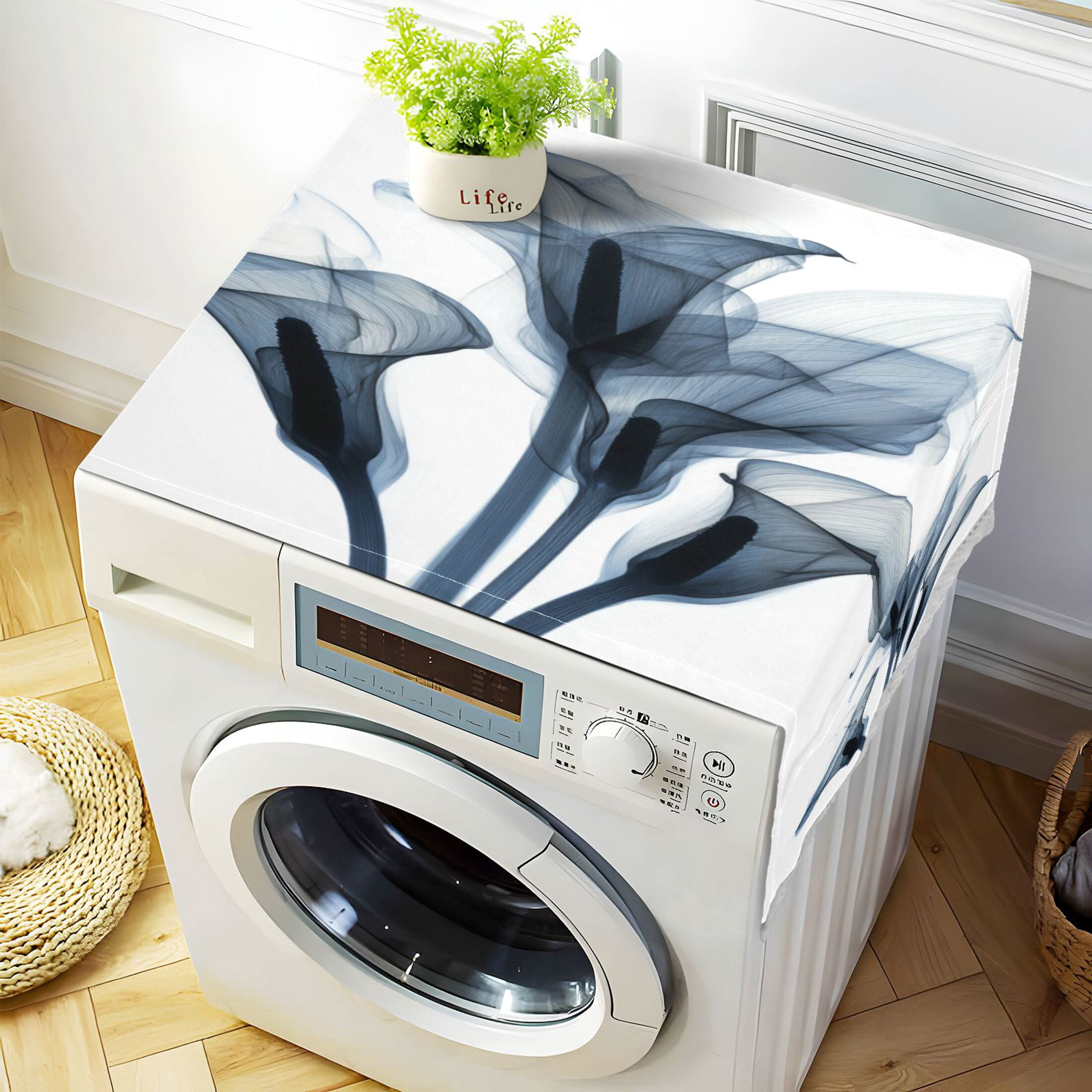 Wobogo Arum Lilies Washing Machine Cover Dustproof Washer Dryer Cover Waterproof Laundry Room Decorative Protector