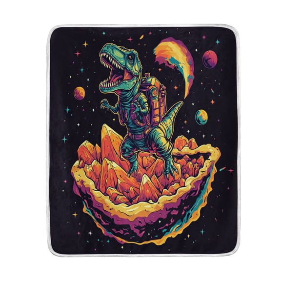 Wobogo Astronaut Tyrannosaurus Rex Flannel Fleece Bed Blanket as Bedspread Coverlet Sofa blankets (80x60in) Soft Lightweight Warm and Cozy