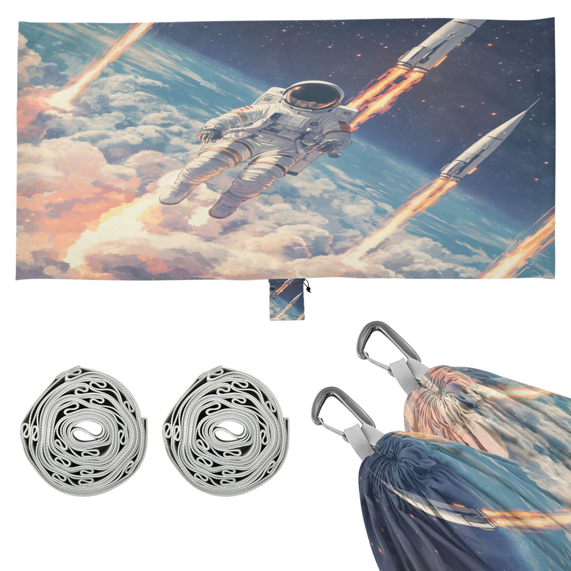 Wobogo Astronauts Fly Into Space Camping Hammocks 330 lb Capacity with Tree Straps and Hanging Pockets for Outside Hiking Beach Backpack Travel
