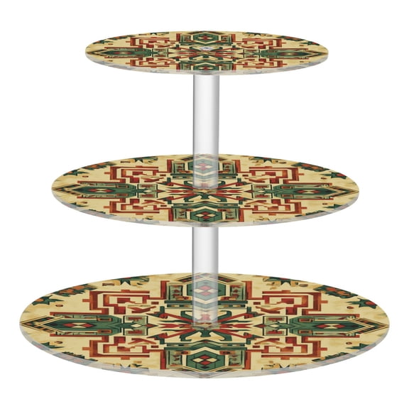 Wobogo Aztec Patterns 3 Tier Acrylic Cake Stand with Clear Round Hold for Wedding Holiday Birthday Baby Shower Tea Party
