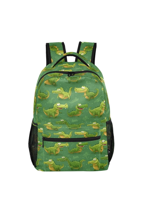 Wobogo Backpack Happy Crocodiles School Bookbag Lightweight Daypack with Multiple Pockets Adjustable Straps for Students