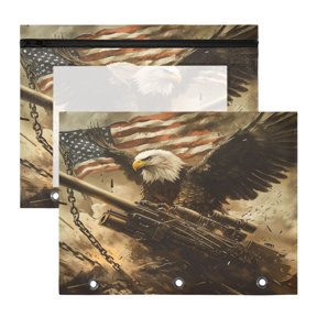 Wobogo Bald Eagle Cannon A4 Size Clear Polyester File Pocket Set of 2 Zipper Home Work Office Organizer