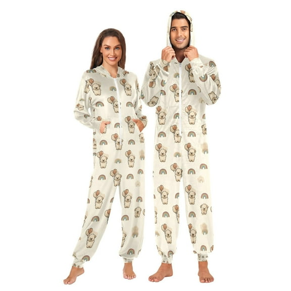 Wobogo Balloon Dog Unisex Pajamas Hooded Onesie Jumpsuit Zipper version Non-Footed Women&Men
