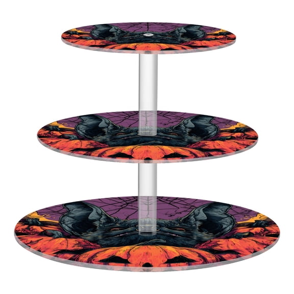 Wobogo Bat Pumpkin 3 Tier Acrylic Cake Stand with Clear Round Hold for Wedding Holiday Birthday Baby Shower Tea Party