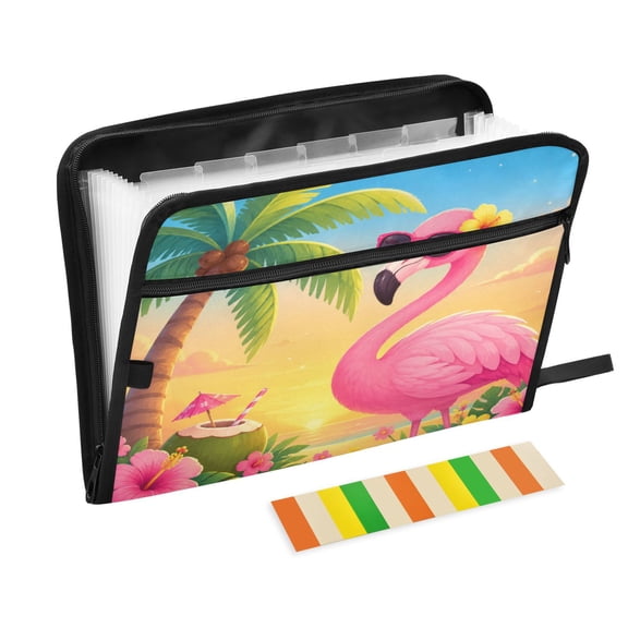 Wobogo Beach Flamingo Expanding File Folder Letter Size Accordion Filing Organizer 13 Pocket Separate Organ Pocket