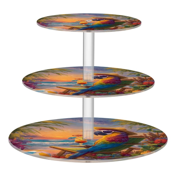 Wobogo Beach Parrot 3 Tier Acrylic Cake Stand with Clear Round Hold for Wedding Holiday Birthday Baby Shower Tea Party