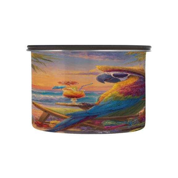 Wobogo Beach Parrot Food Storage Jars 304 Food Grade Stainless Steel Canisters With Vacuum Airtight Lids for Coffee Snacks Nuts Cereal 500ML