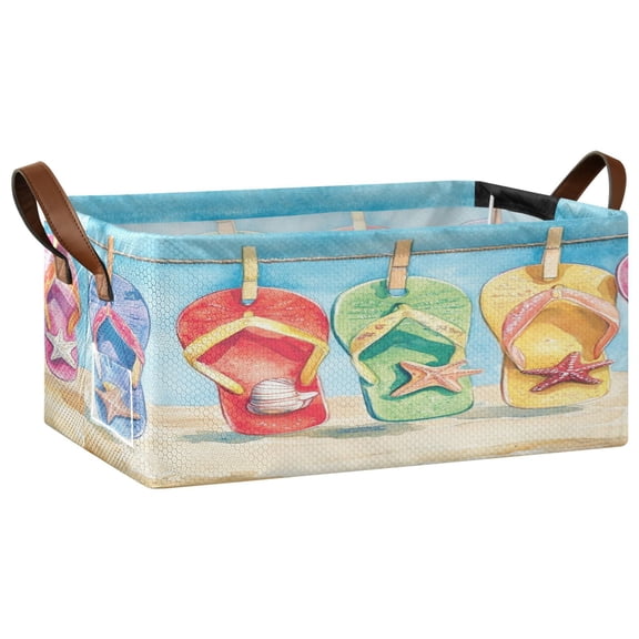 Wobogo Beach Slippers Storage Basket Soccer Plaid Fabric Oversized Collapsible Hoard Box with Metal Iron Frame 16.9×11.4×7.7in