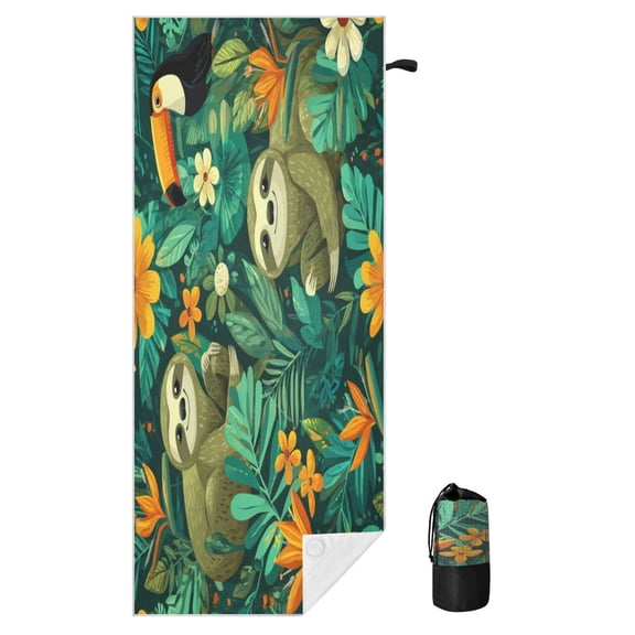 Wobogo Sand Free Beach Towel Playful Sloths Quick Dry Waffle Towel with Magnet Corners Travel Pool Camping